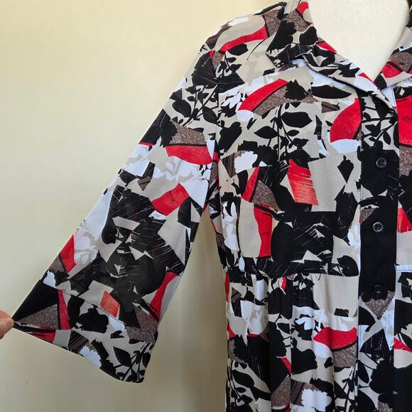 Style & Co 2X Chiffon Tunic Blouse/Dress 3/4 Roll Tab Sleeve Button Front Flowy - Picture 4 of 16